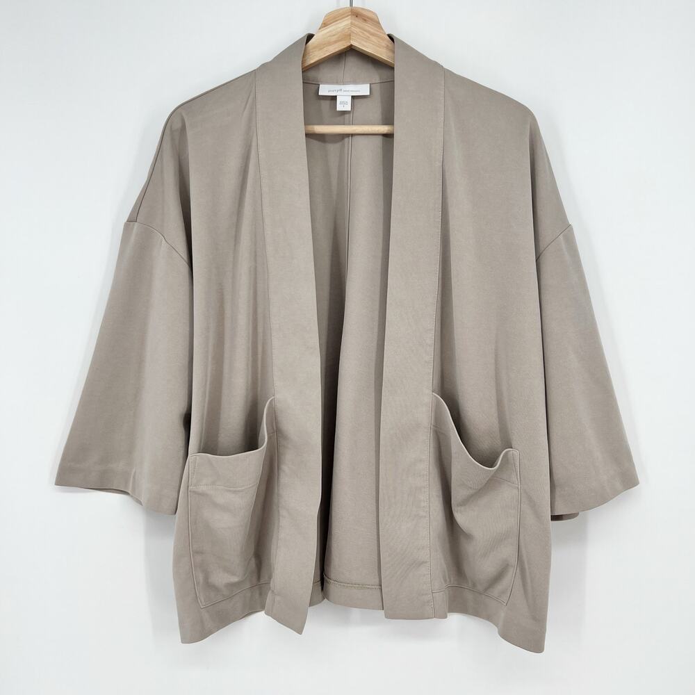 J. Jill PureJill Sand Washed Cardigan Womens Small Beige Open Front Boxy Stretch